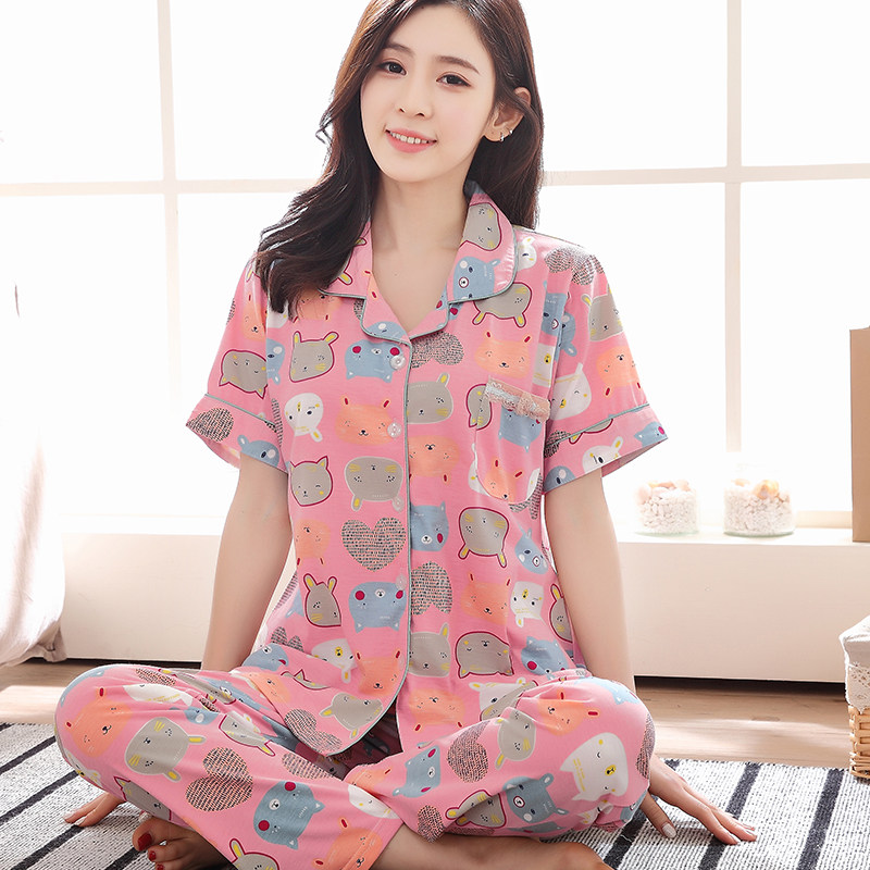 Collared short-sleeved plus size plus fertilizer home clothes 4XL fat sister summer cotton suit loose large size women's clothing