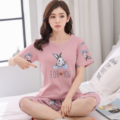 Summer half-sleeve pajamas women's soil short-sleeved pure cotton 2022 cute cropped pants summer thin section air-conditioning suit adult suit