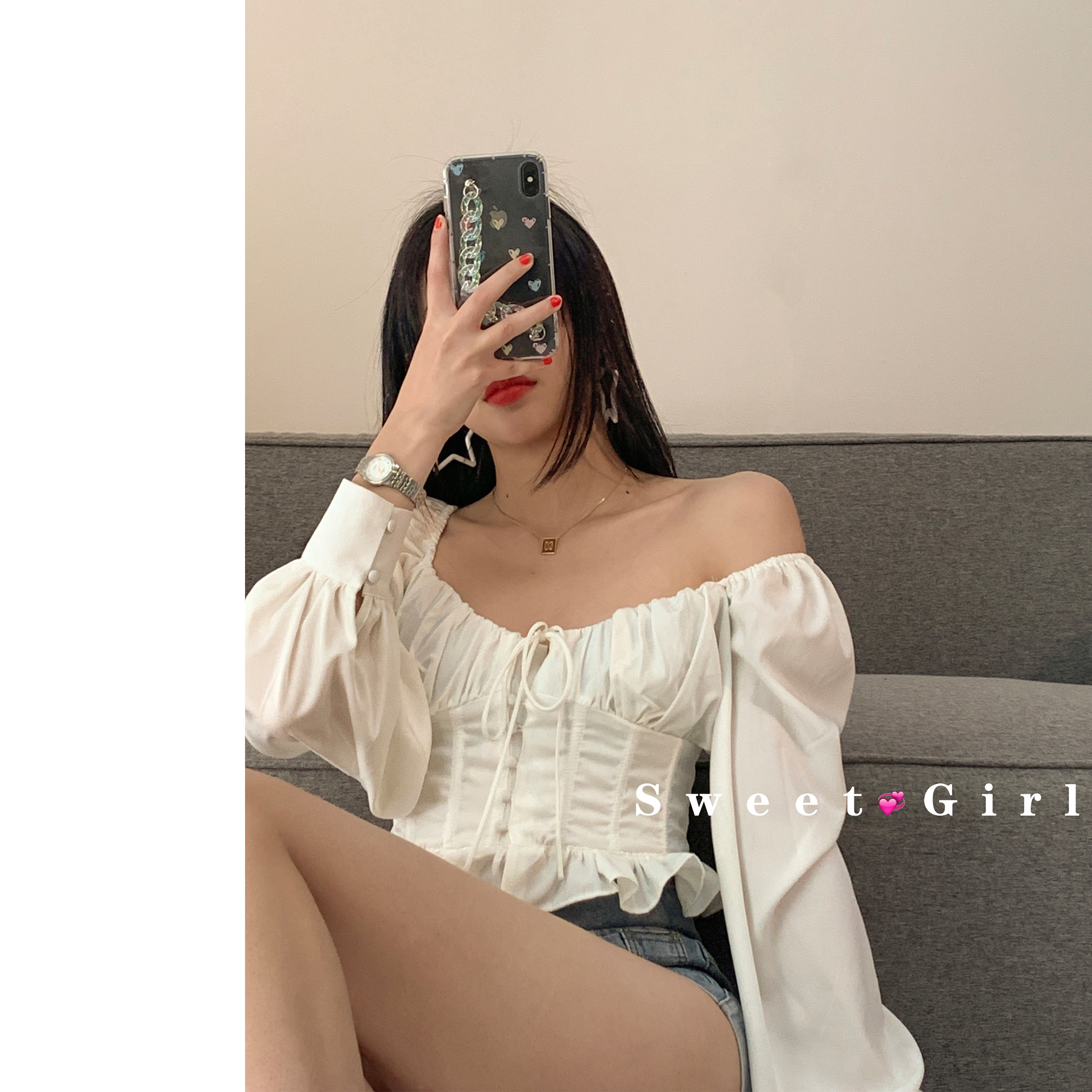 French court pure desire wind slim square collar long-sleeved shirt retro lotus leaf lantern sleeve keel tunic top women