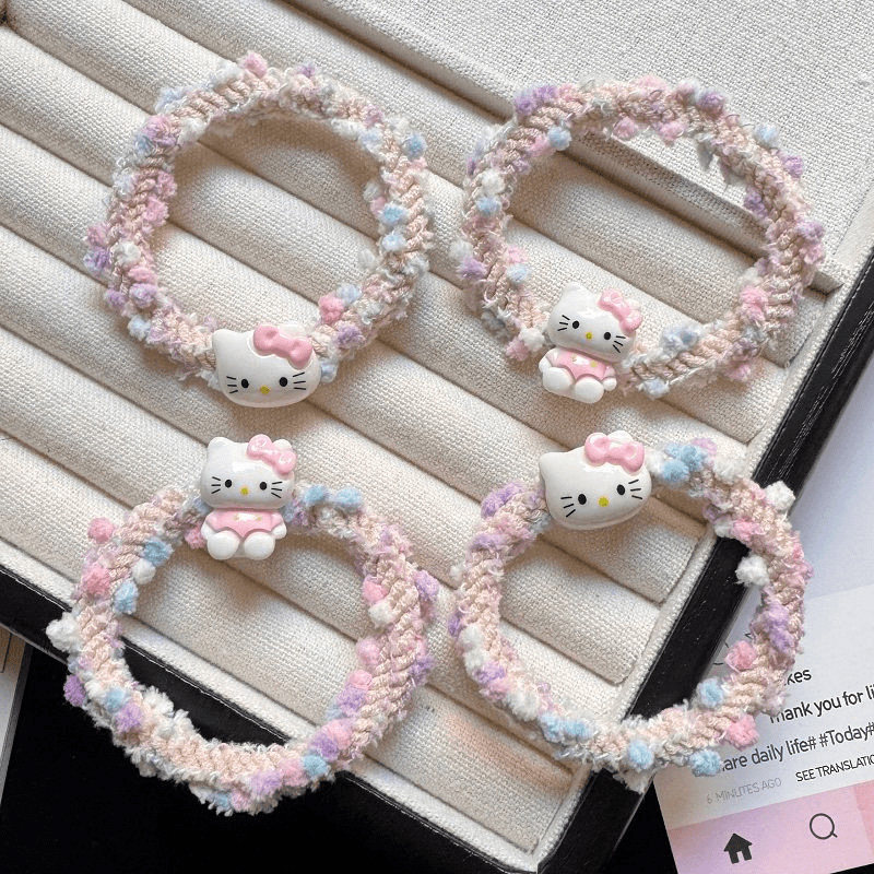 Милый мультфильм kt cat hair rope цветное кольцо для волос девушки 2025 новинка, милая плетеная веревка на голову, резинка, головной убор, аксессуары для волос