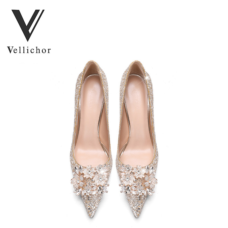 Wedding shoes xiuhe wedding dress two-wear crystal shoes 2024 new bridal  shoes, champagne color rhinestone