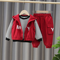 Boy Spring Clothing Suit Three Sets Children Spring Fall 2022 Han Edition New Girl Baby Cardio-hoodie Sports Casual