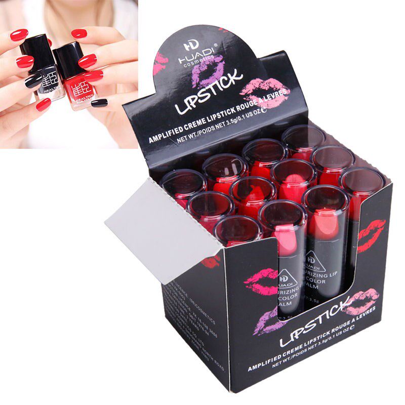 Lipstick students do not stick (12 box of large-mouth red suit) 12 color moisturizing and moisturizing not to fall