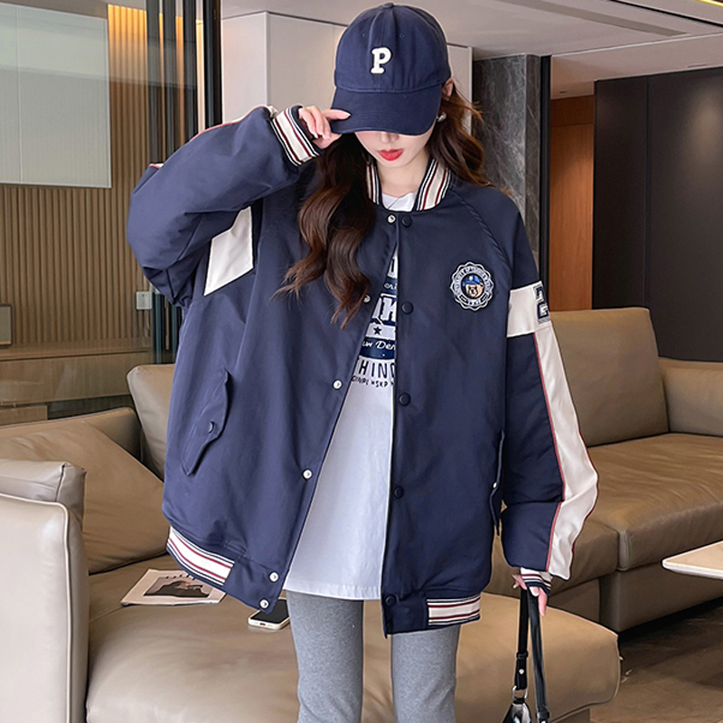 Padded Thickened Baseball Jacket for Women, Winter Student Loose Casual Style, Petite Plus-Size Bomber Jacket, Cotton Coat