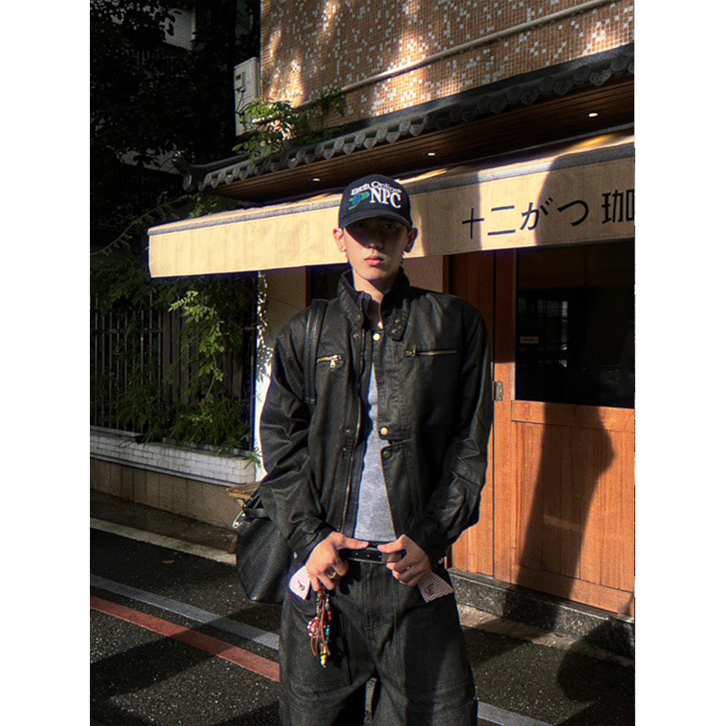 Dp Ahoilcc Retro Barn-Style Distressed Oil-Waxed Motorcycle Leather Jacket for Men and Women, Designer Short Wide Workwear Jacket