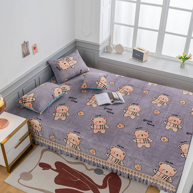 New tatami bed cover blanket bed cover clip cotton non-slip bed linen cover rural large kang cover Brick Bed Cover Milk Suede Customize