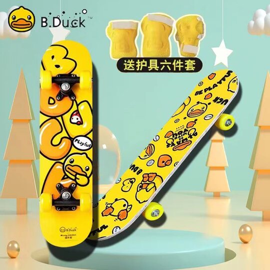 B.DUCK Patineta para niños Little Yellow Duck Principiante 10 niños y niñas de 3-6-12 años Scooter de Cuatro Ruedas con Doble Clic