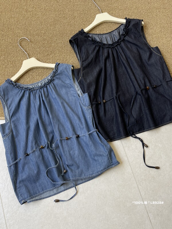 8928 New Summer Style Round Neck Sleeveless Denim Shirt, m Bust Size 126, Length 60