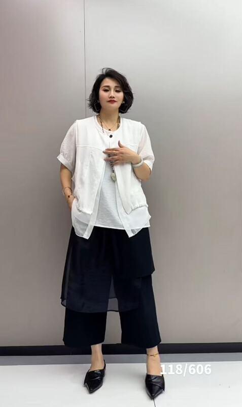 118 New Summer Style Round Neck Short-Sleeved Top + Vest Two-Piece T-Shirt Top, m Bust 130, Length 64