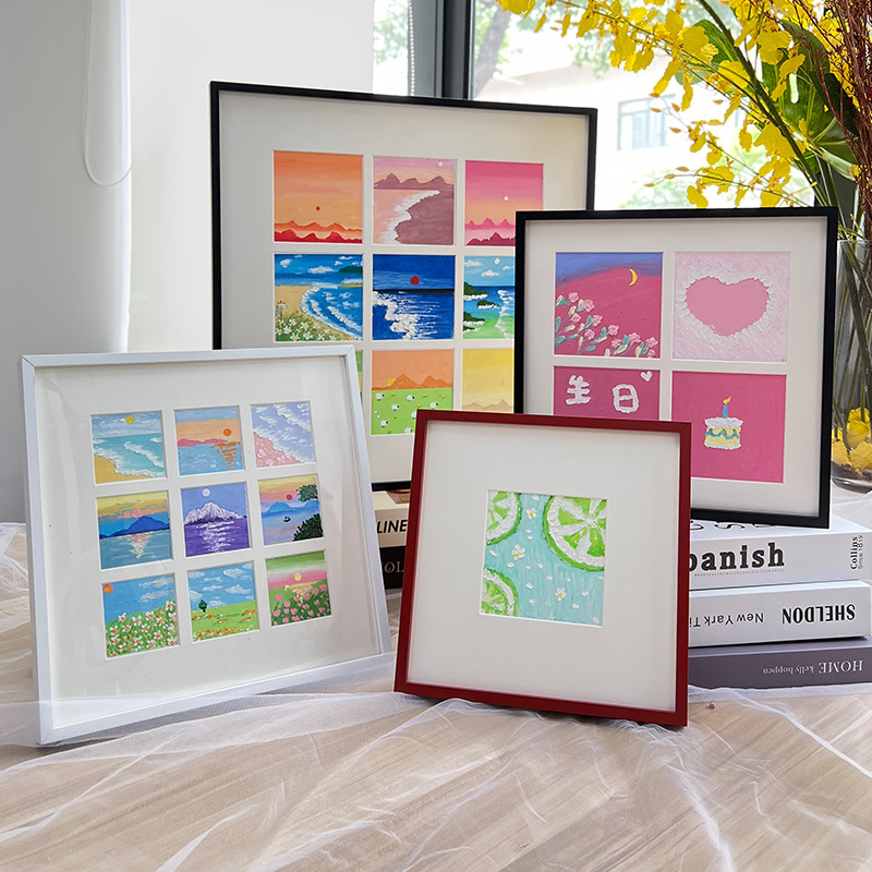Metal Oil Pastel Frame Wall Hanging Nine-Grid Photo Frame Multi-Hole Cardboard DIY Square Frame 16 48 Four-Grid Display Stand