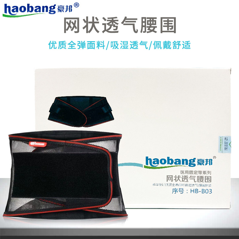 豪邦B03固定带网状透气型护腰黑色带腰围钢板支撑腰托腰部男女用
