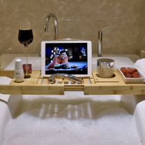 Bathtub rack telescopic non-slip European-style multi-function bath mobile phone shelf rack bamboo color export bathtub rack