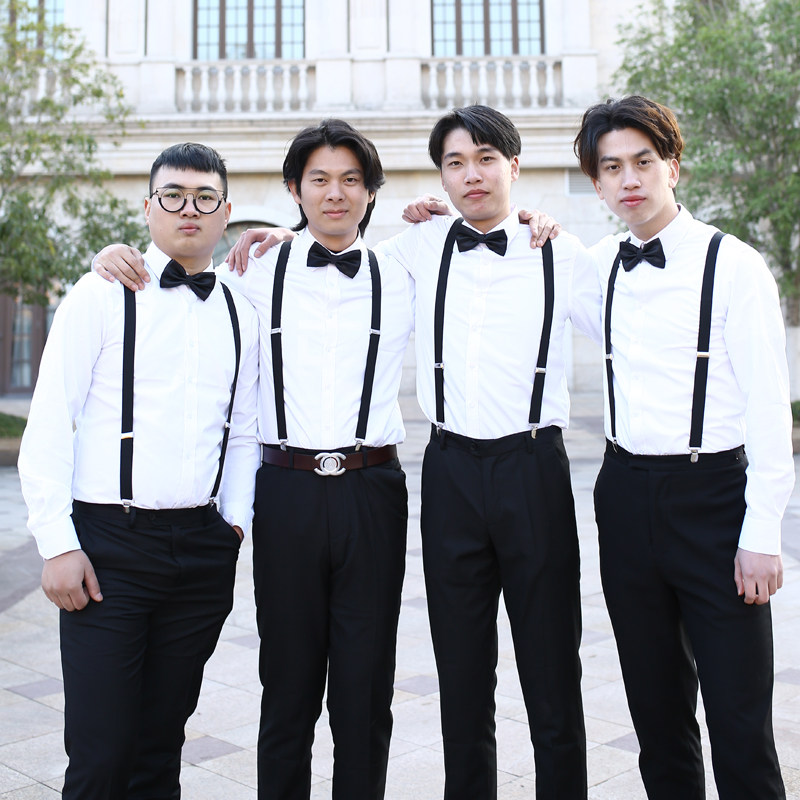 Groomsmen Clothing Men's Brotherhood Dress White Shirt Holding Baby Bag Long Sleeve Slim Fit Large Size Choir Costume