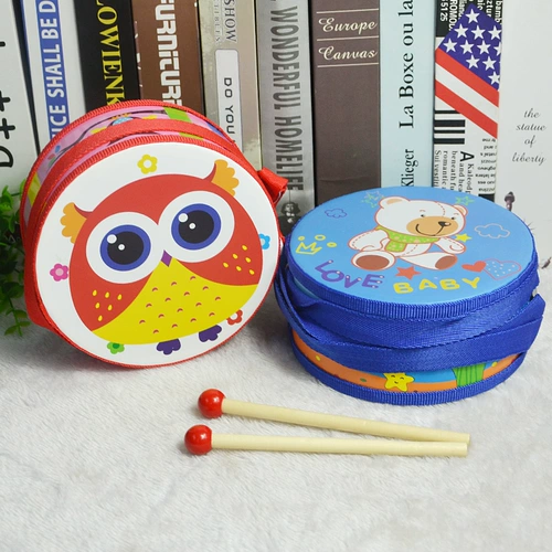 Деревянный двусторонний барабан, мультяшный бубен, погремушка, музыкальная игрушка, раннее развитие