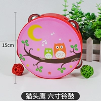 Розовый бубен, сова, диаметр 15мм, 15см