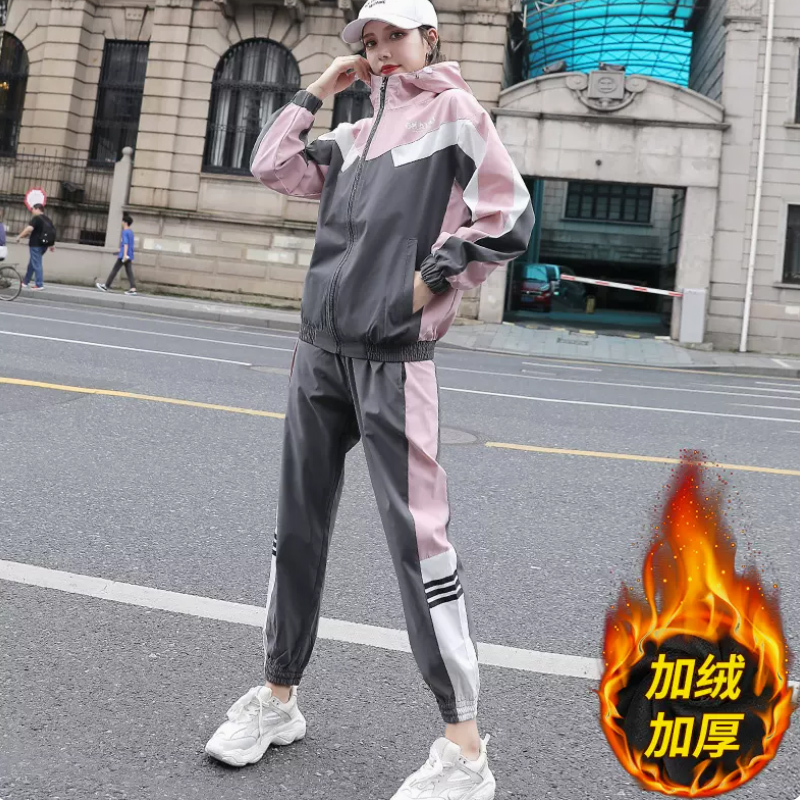 Sportswear Suit for Women, Spring and Autumn 2025 New Style, Casual Sweatshirt, Student Wear, Morning Running, Fleece-Lined and Thickened Two-Piece Set