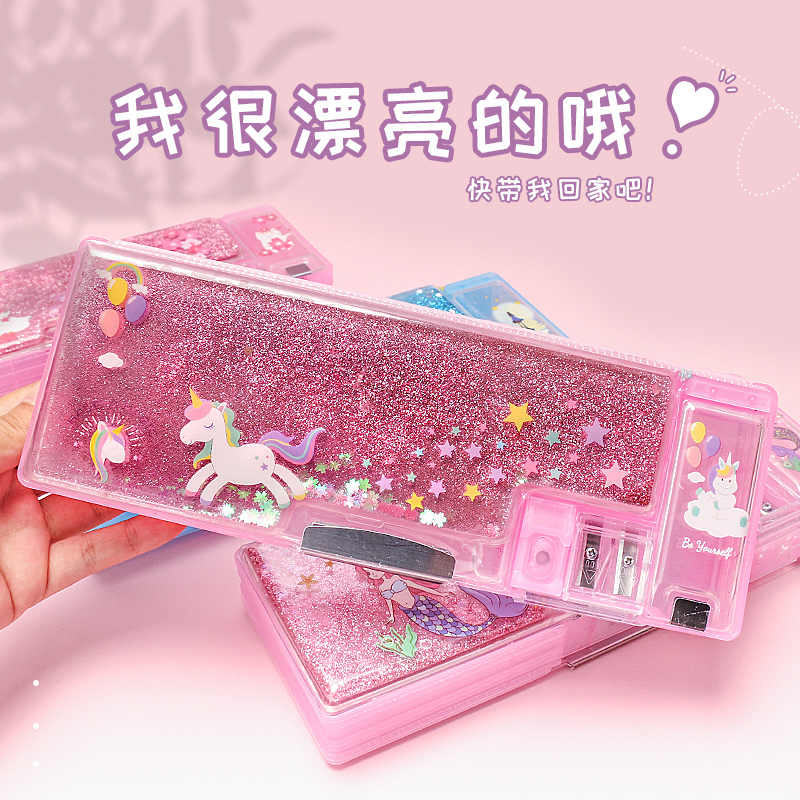 Quicksand Pencil Case Girls Children's Stationery Box Girls Elementary School Cute Kindergarten Girls Grade 123 Girls Large Capacity Mermaid 2022 New Popular Multifunctional Pen Bag Transparent