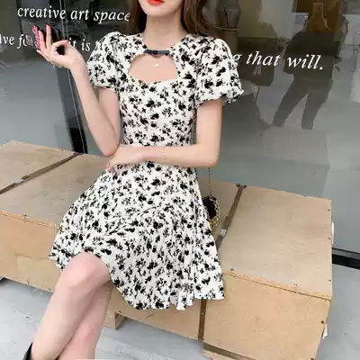 Mind high-end short dress 2021 summer floral dress temperament new waist small short skirt