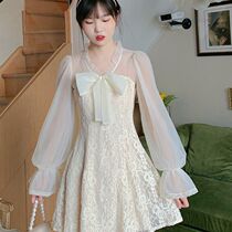 Fashion Princess Butterfly dress bronzing mesh lace skirt 2021 New sweet Hepburn style dress