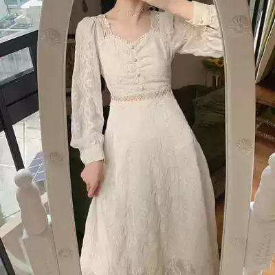 Embroidered lace dress French first love Platycodon skirt female 2021 Autumn New ins Super fairy skinny skirt