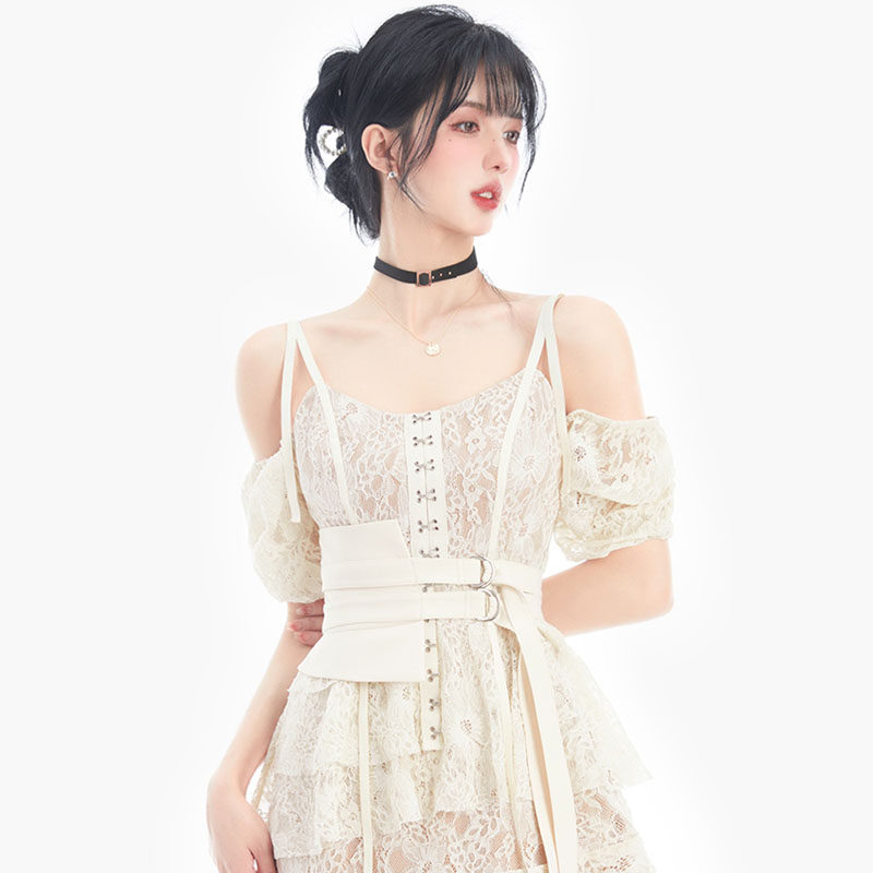 Pure Desire Style Temperament Bubble Cuff Lace Irregular Ocean Dress Woman Design Sensation Sweet Girl Sensation Dresses