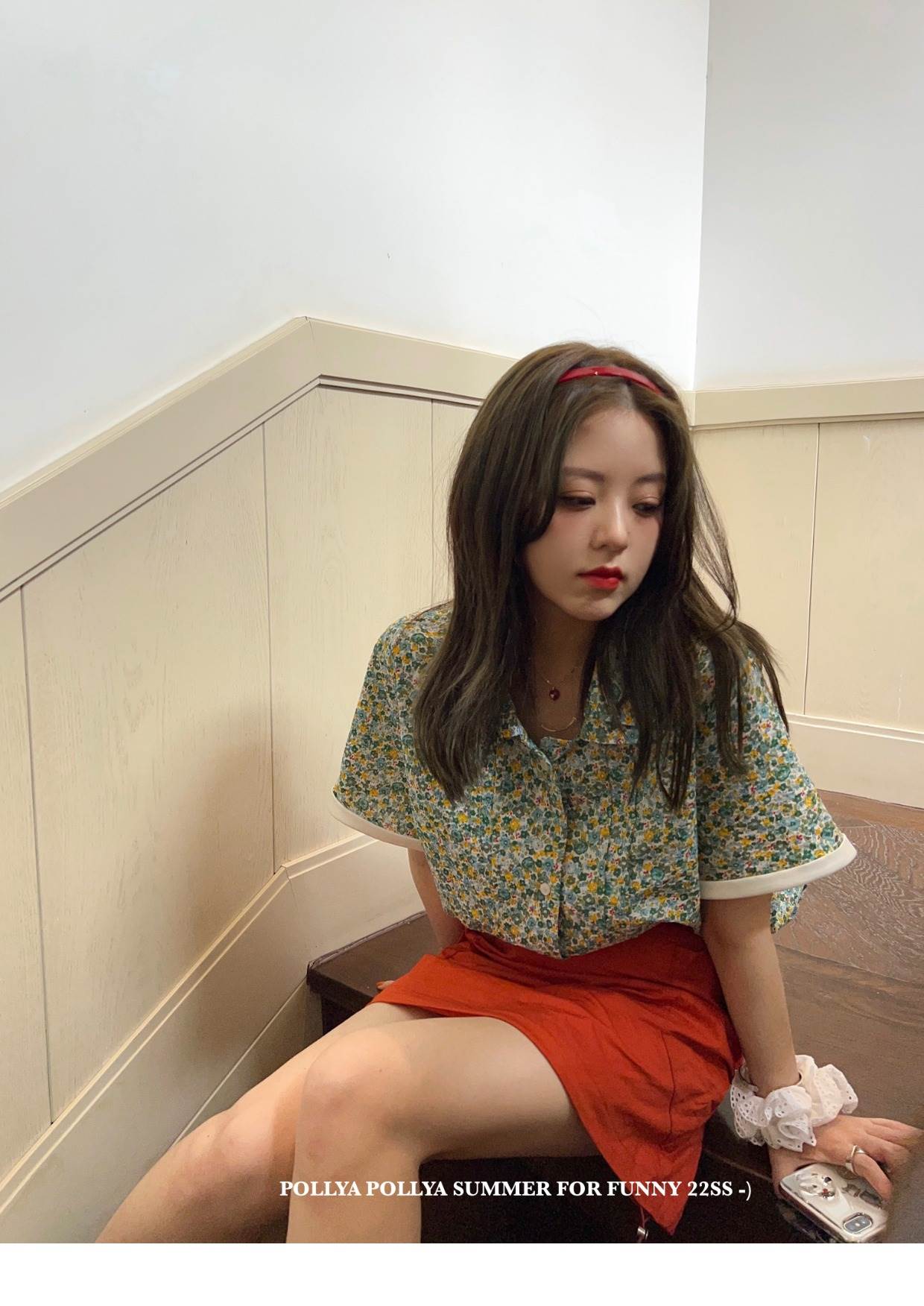 Green Broken Flowers Short Sleeve Shirt Double collar printed Pressed Pleat Blouse 2022 Korean version Brief Yoloose Summer Atmosphere Woman