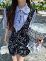 Dimeifa-style tea hysteria (fragrant grandmother new mountain tea flower braces) striped female shirt one-piece shorts