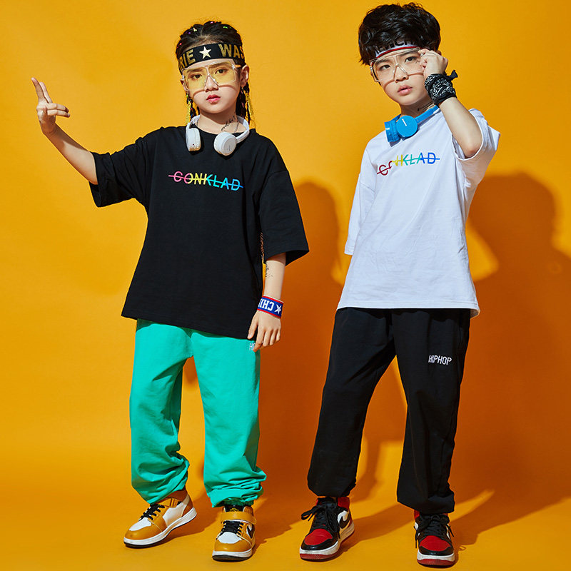 Children's street dance choking boy hip hop suit toddler short sleeve long pants handsome pants handsome clothes female big boy jazz outfits