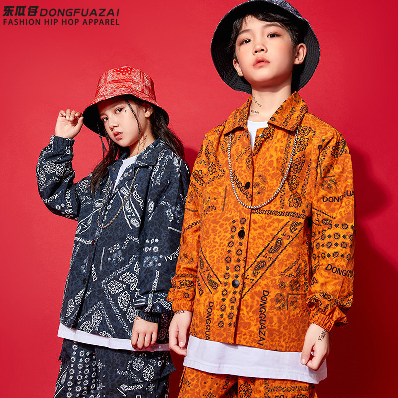 Children's hip-hop trendy clothes boys hip-hop loose long-sleeved suits toddler girls hiphop jazz dance costumes