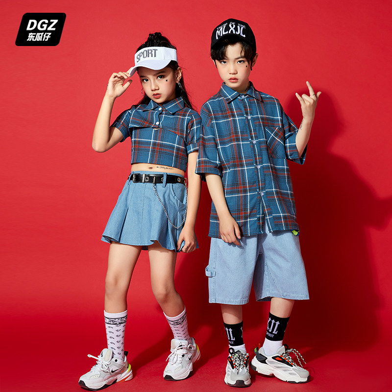 Children's hip-hop suits trendy summer boys hip-hop hip-hop handsome performance clothes girls fashion catwalk performance clothes