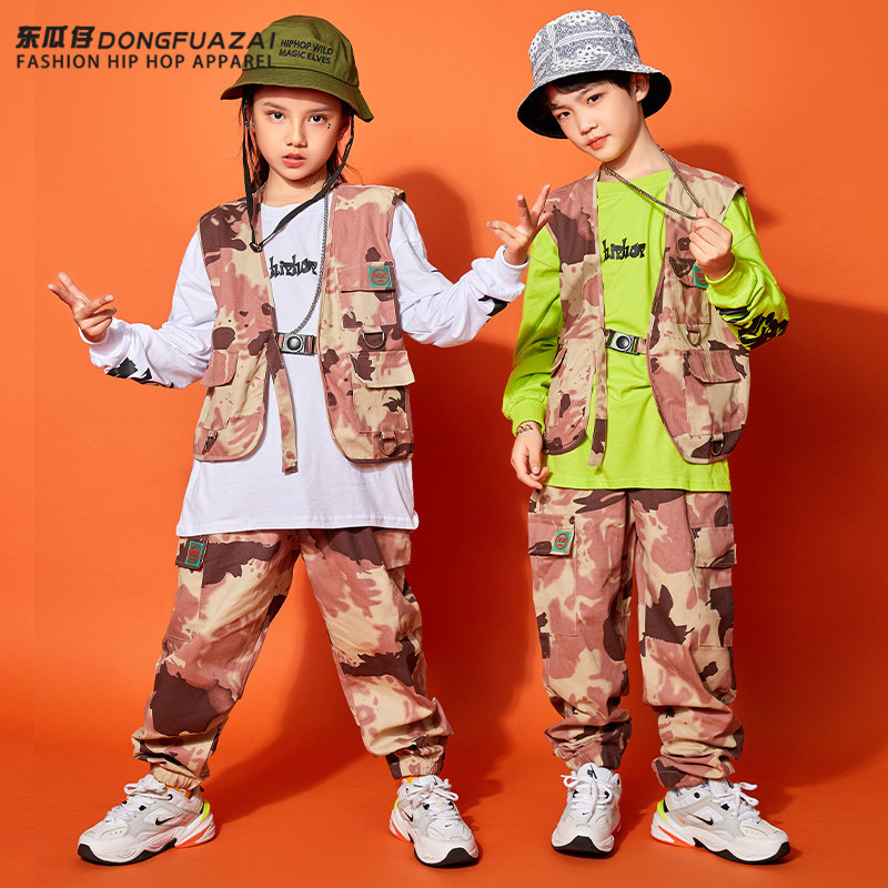 Children Street Dance Choking Boy Hip Hop Loose Handsome Young Children Hiphop Play Out Girl Street Dance Tide Dress Autumn