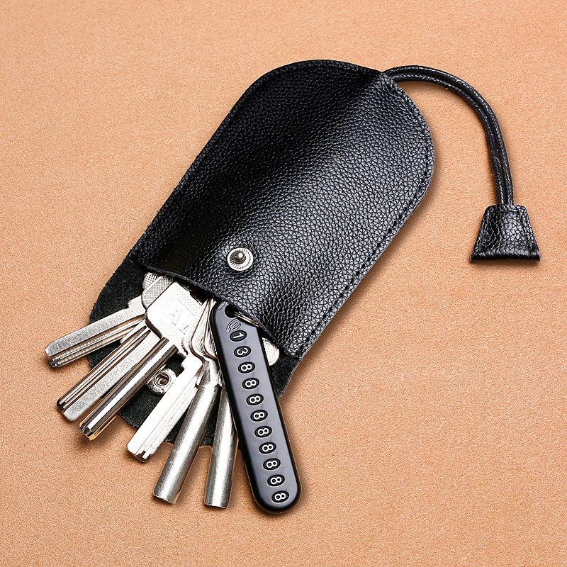 Leather multi-function key bag pull-out mini compact simple key pack large capacity men's and women's car keys universal