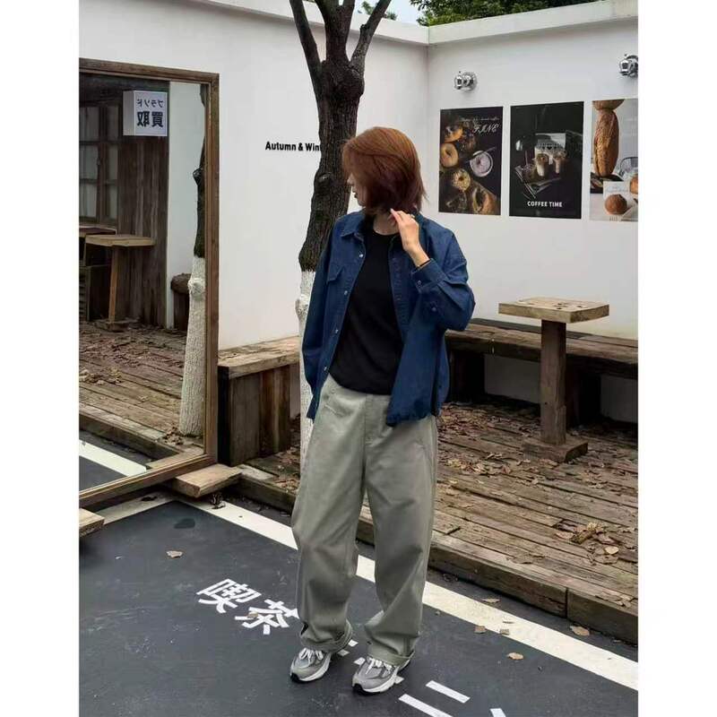 Qinzai Denim Loose Casual Shirt Jacket Autumn and Winter Versatile Layering Outerwear Top Z1593