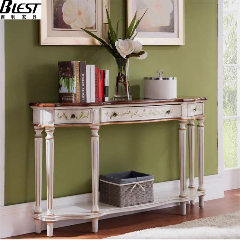 American Country Solid Wood Shuttle Table by Wall Cabinet European Retro Cabinet Narrow Cabinet