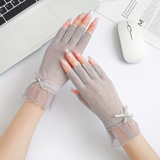 Actress's ice silk half-finger UV-resistant manicure gloves