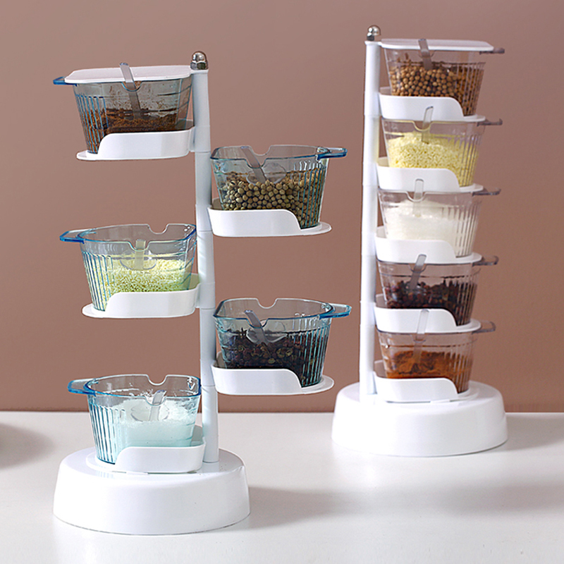Rotary seasoning box One-piece multi-grid vertical multi-layer large spice storage box Kitchen seasoning tank combination set