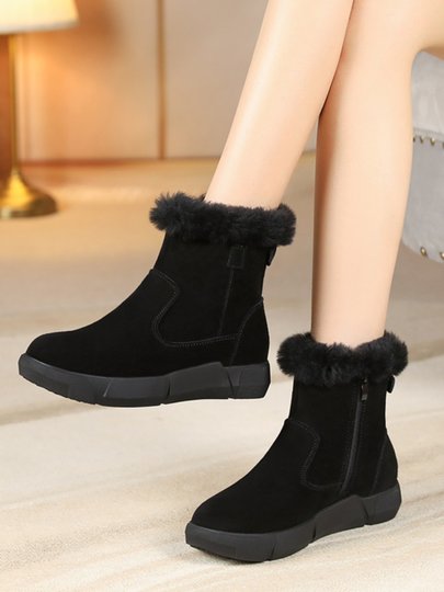 皮毛一体雪地靴2025新款女冬毛口加绒加厚短靴防滑保暖真皮大棉鞋