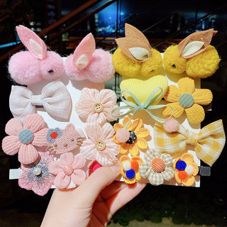 Korean Children's Cute and Adorable Rabbit Flower Hair Clips for Girls, Baby Princess Hairpins, Hair Accessories, and Headwear.