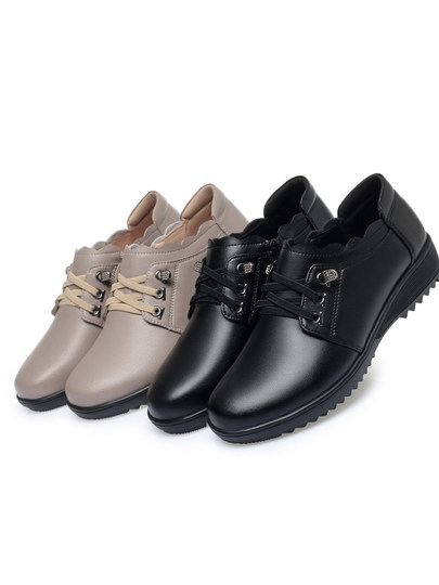 Весенне-осенние новые женские туфли из натуральной кожи, на плоской резиновой мягкой подошве, для женщин среднего и старшего возраста, нескользящие повседневные рабочие туфли, женские туфли без каблука.