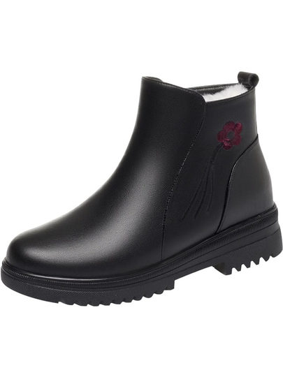 Zapatos de cuero genuino para madre, zapatos de algodón, botas de nieve de lana de invierno para mujer, para personas de mediana edad y ancianos, además de botas cortas planas cálidas de terciopelo, zapatos de cuero para personas mayores