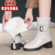Women's White Boots, Women's High-Heeled Short Boots, Slim Boots, Winter Fleece-Lined Warm Leather Cotton Shoes, Wool Snow Boots