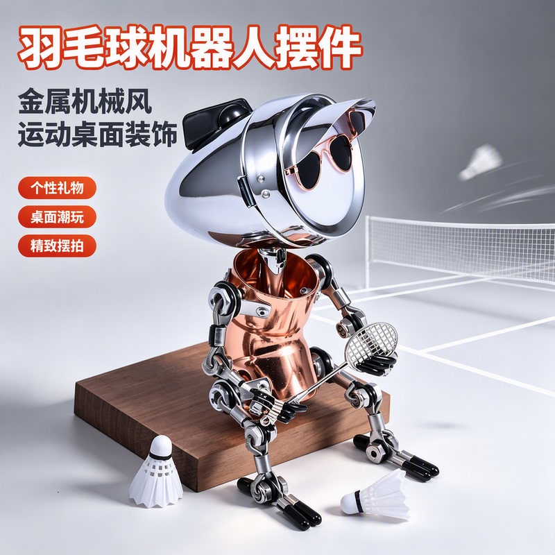 Industrial Style Metal High-End Handmade Robot Night Light Desktop Atmosphere Ornament Sports Badminton Boyfriend Gift