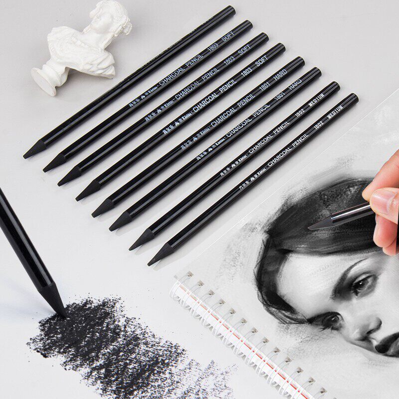 高尔乐素描无木纯炭全炭硬中软纯碳全碳笔