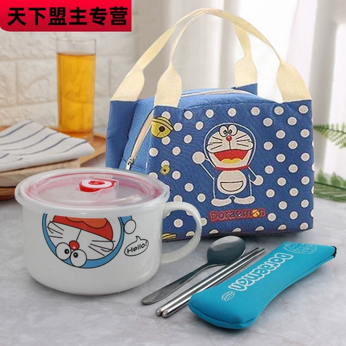 Керамическая миска для лапши быстрого приготовления, милый ланч-бокс для общежития Doraemon kt Cat с крышкой, посуда, которую можно нагревать в микроволновой печи
