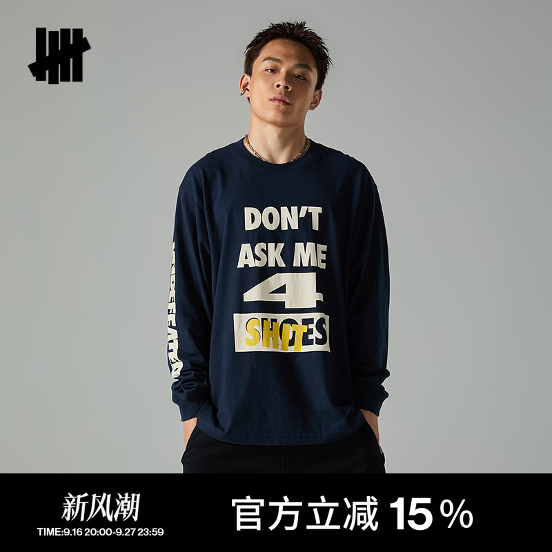 Undefeated Five-Stripe Official Autumn New Product Fashion Trendy American Heavy Letter Design Long-Sleeve T-Shirt