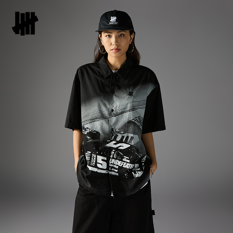 Undefeated Five-Stripe Official Summer New Product Trendy American Racing Theme Printed Short-Sleeved Shirt