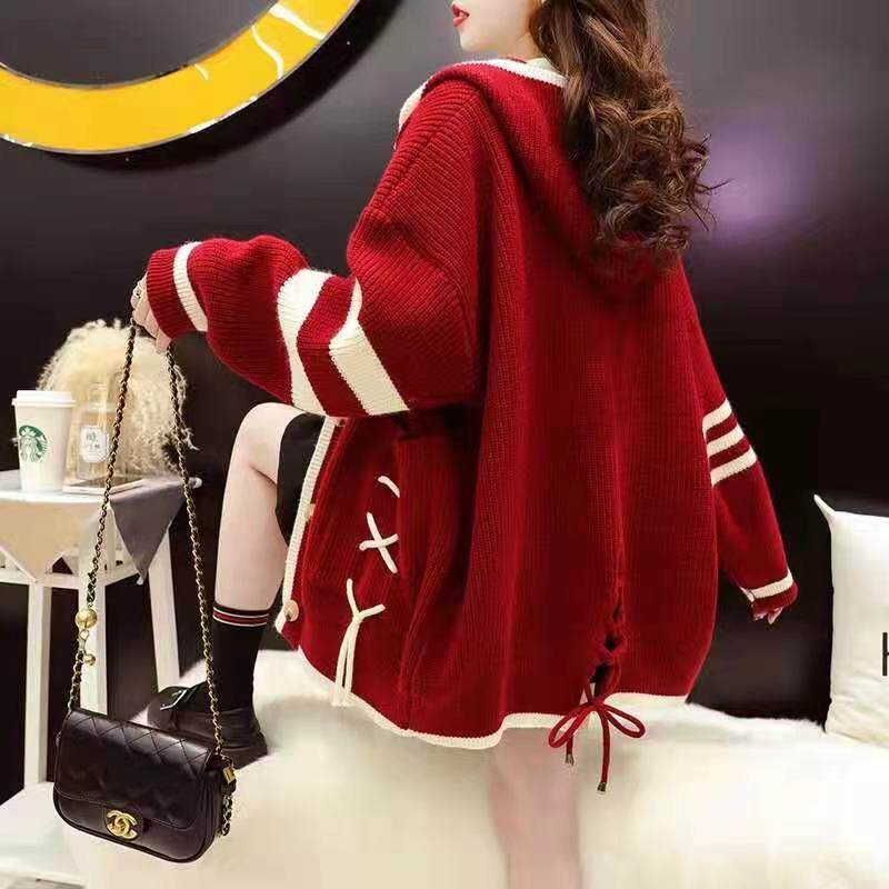 200 catties large size fat mm lazy wind sweater cardigan women loose net red knitted jacket spring 2021 new trend