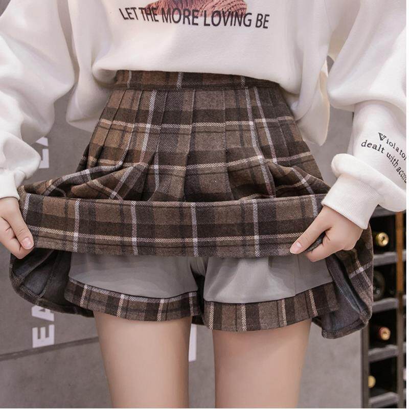 Autumn and winter short skirt skirt women's 2020 new woolen plaid pleated skirt college high waist fashion large size a-line skirt