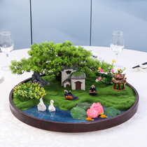 Hotel Dining Table Middle Swing Piece Building View Hotel Upscale Clubhouse New Chinese Dining Room Turntables Bonsai Decorated Flowers