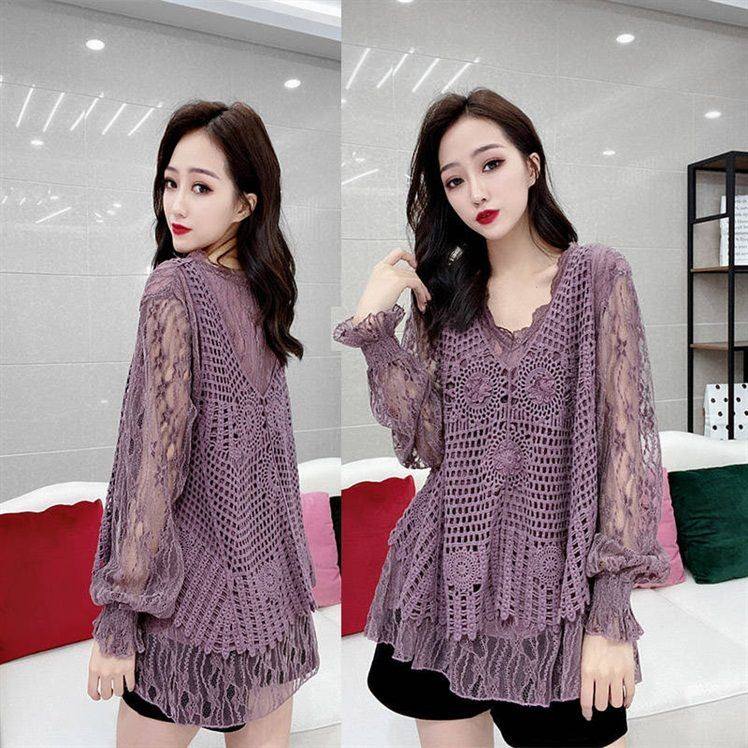 European Station Spring Autumn Season New Korean version Fashion foreign style Lace Foreign Dress Women's Clothing Display Slim Knit Underdress